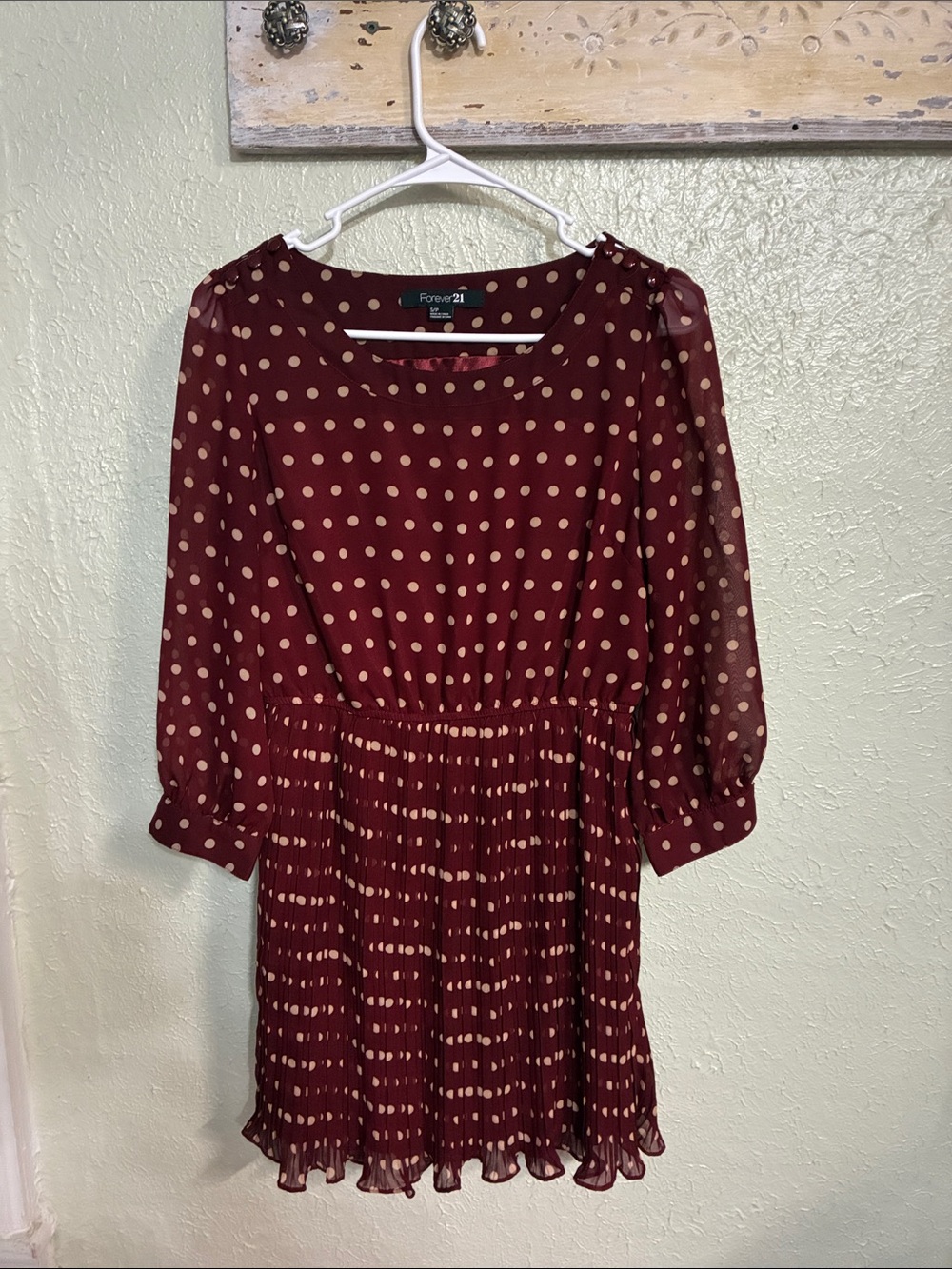 Forever 21 Burgundy Polka Dot Long Sleeve Mini Dress